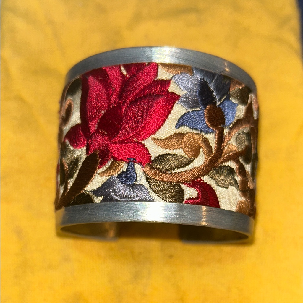 Stanley Silver Cuff Bracelet With Floral Embroidery